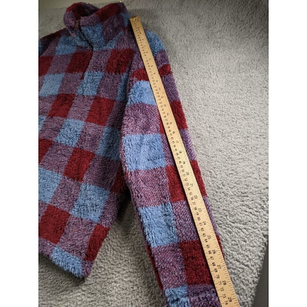 Eddie Bauer Sweater Jacket Womens XL Teddy Plush Fleece Check Plaid 1/4 Zip Mock - Picture 11 of 12
